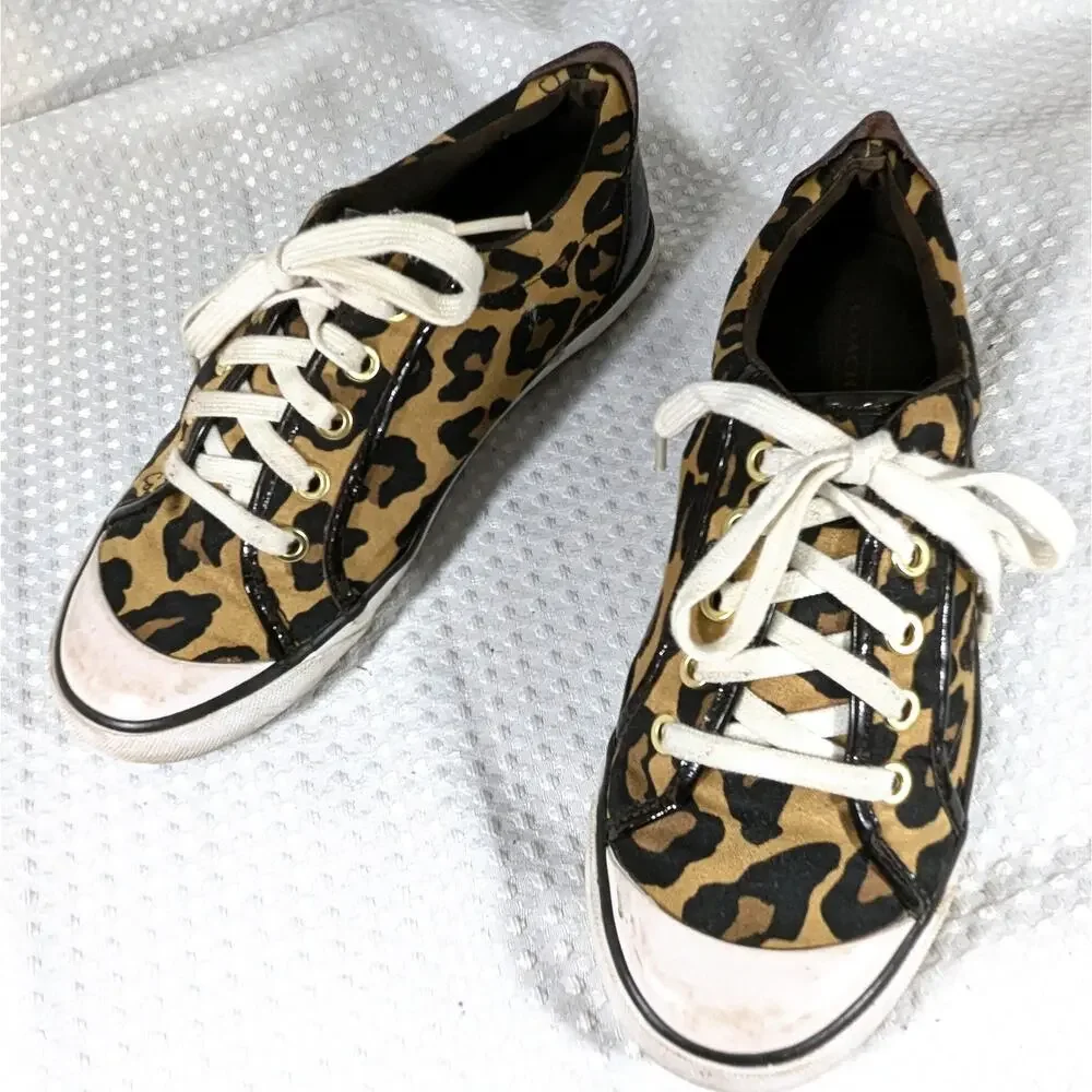 Coach Leopard Print Canvas Sneakers with White Laces